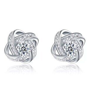 925 Sterling Silver Diamond Solitaire Infinity Earrings